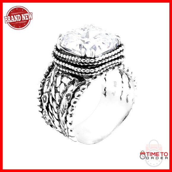 Vintage Statement Ring Sterling Silver Gold Plated Cubic Zirconia Elegant - Picture 1 of 7